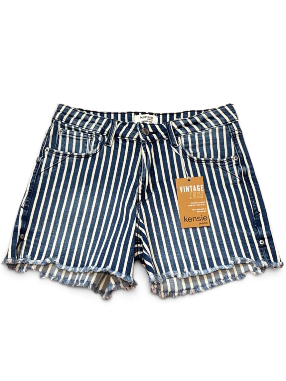 Kensie Jean Shorts Size 2 Blue White Striped Raw Hem